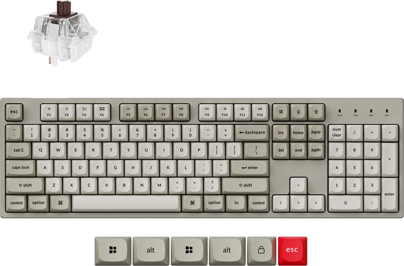Keychron - C2PX 100 Custom Wired RGB Mechanical Gaming Keyboard with Programmable QMK Hot-Swappable Brown Switch - Retro White