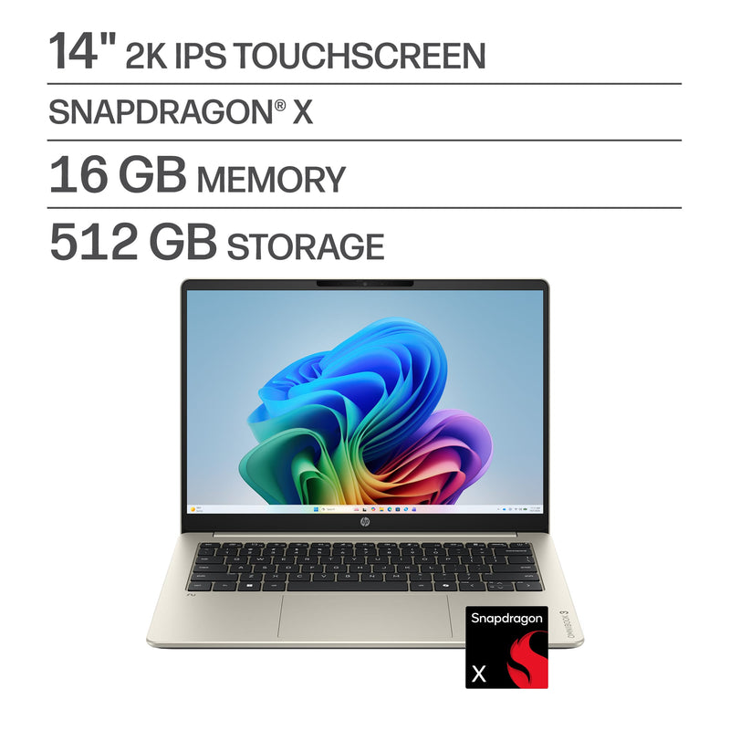 HP - OmniBook 3 - 14" 2K Touchscreen Laptop - Snapdragon X - 16GB Memory - 512GB SSD - Copilot+ PC - Warm Gold