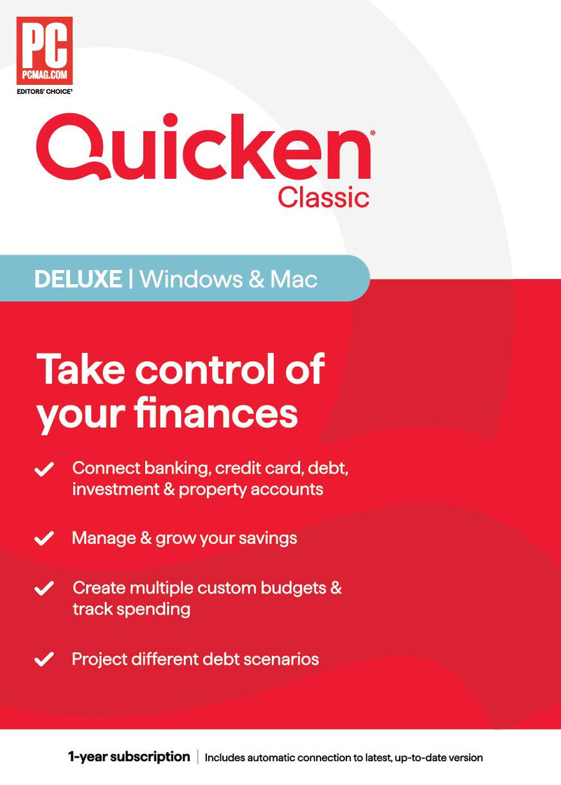 Quicken - Classic Deluxe 1-Year Subscription - Mac OS Windows Android Apple iOS