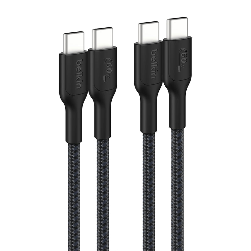 Belkin - BOOSTCHARGE Braided PCR USB-C to USB-C Cable 1M 2-Pack - Black