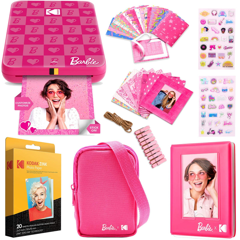 Kodak - x Barbie Step Slim AMZRODBP1K2 Instant Photo Printer Styled Barbie Case Paper  More - Gift Bundle - Dark Pink