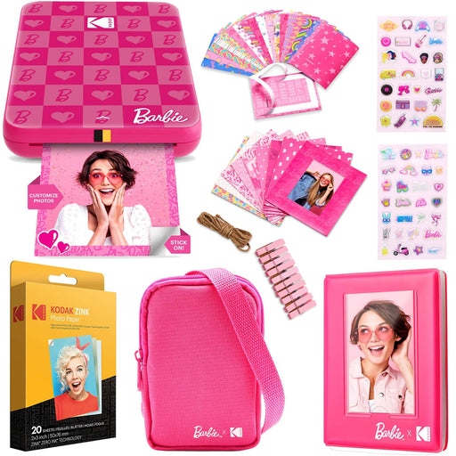 Kodak - x Barbie Step Slim AMZRODBP1K2 Instant Photo Printer Styled Barbie Case Paper  More - Gift Bundle - Dark Pink