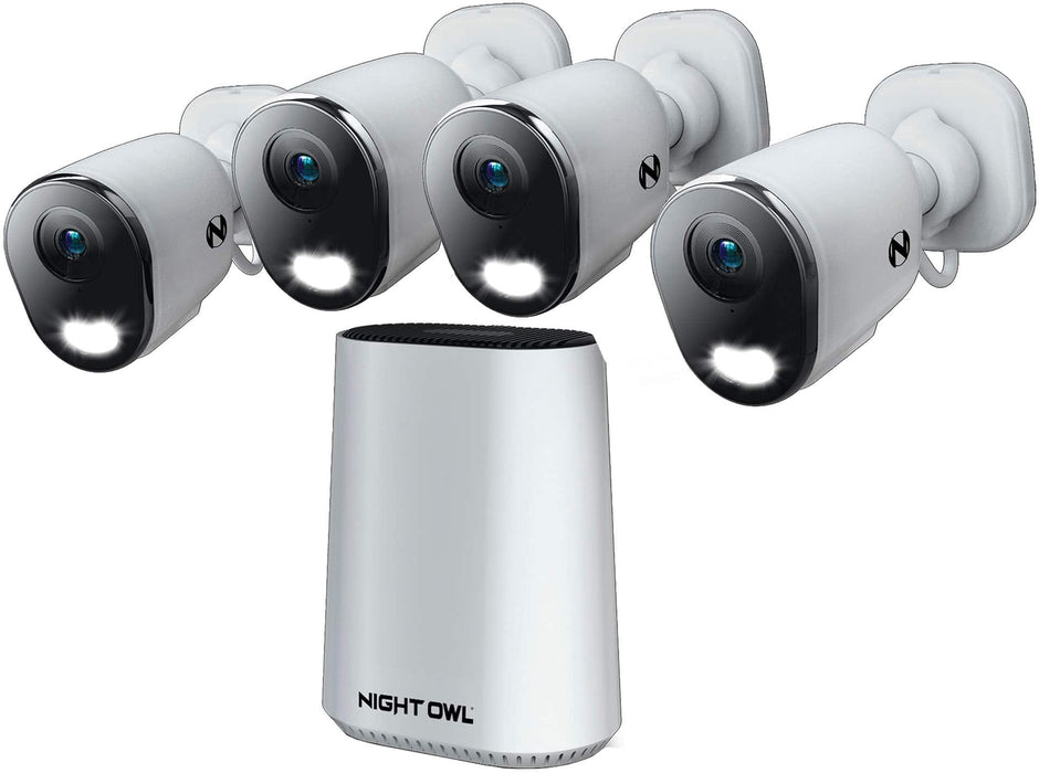 Night Owl - 8-Channel 4-Camera Indoor/Outdoor Plug-In Wi-Fi IP 4K 64GB Security System - White