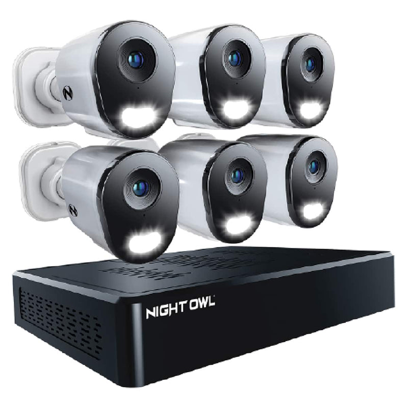 Night Owl - 8 channel 6K (12MP) NVR with 6 (4K) cameras and 2tb storage expandable up to 4 additional Wi-Fi cameras - White