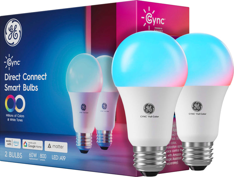 Cync - A19 LED Light Bulb Matter Compatible Color Changing 2pk - Full Color