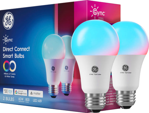 Cync - A19 LED Light Bulb Matter Compatible Color Changing 2pk - Full Color