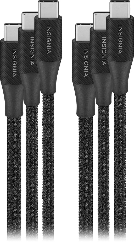 Insignia - 4' / 6' / 10' USB-C to USB-C Braided Charge-and-Sync Cables (3-Pack) - Black