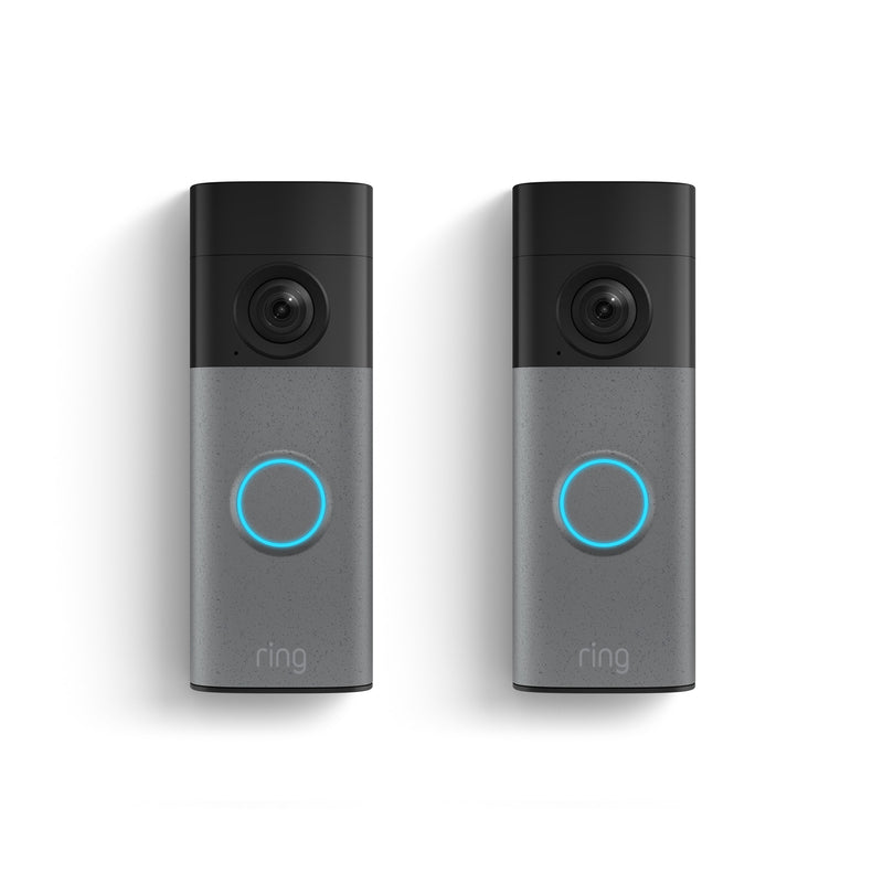 Ring - Battery Doorbell (2Pk) Retinal 2K with wide-angle video up to 6x Zoom Two-Way Talk and Built-In Battery - Speckled Grey