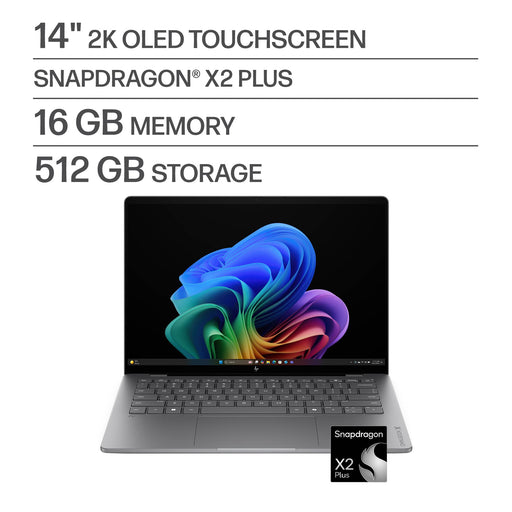 HP - OmniBook X 14" 2K OLED Touchscreen Laptop - Snapdragon X2 Plus - 16GB Memory - 512GB SSD - Copilot+ PC - Meteor Silver