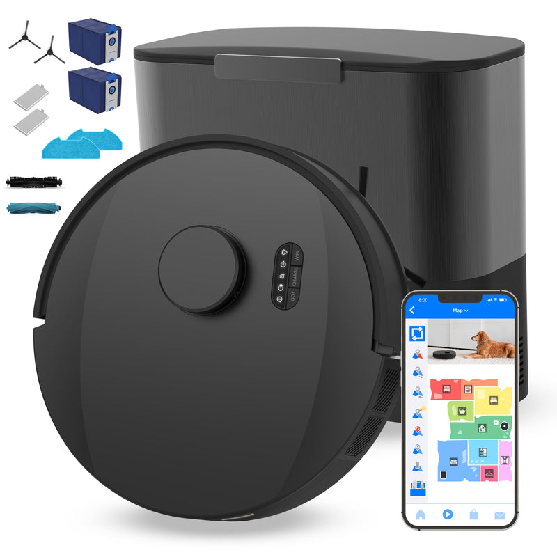 bObsweep - UltraVision Pet Self-Empty Robot Vacuum  Mop 180-Day Capacity 13000 Pa Suction Object-aware Tech - Gunmetal