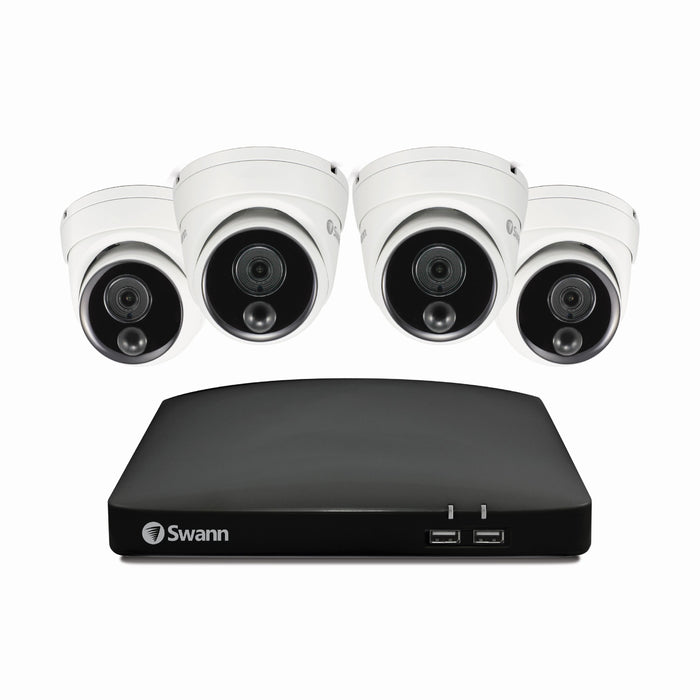 Swann - 4 Channel 4 Dome Camera  Indoor/Outdoor Wired 1080p Full HD DVR Security System with 64GB Micro SD Card - White