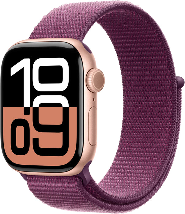 Apple Watch Series 10 (GPS) 42mm Aluminum Case with Plum Sport Loop - Rose Gold