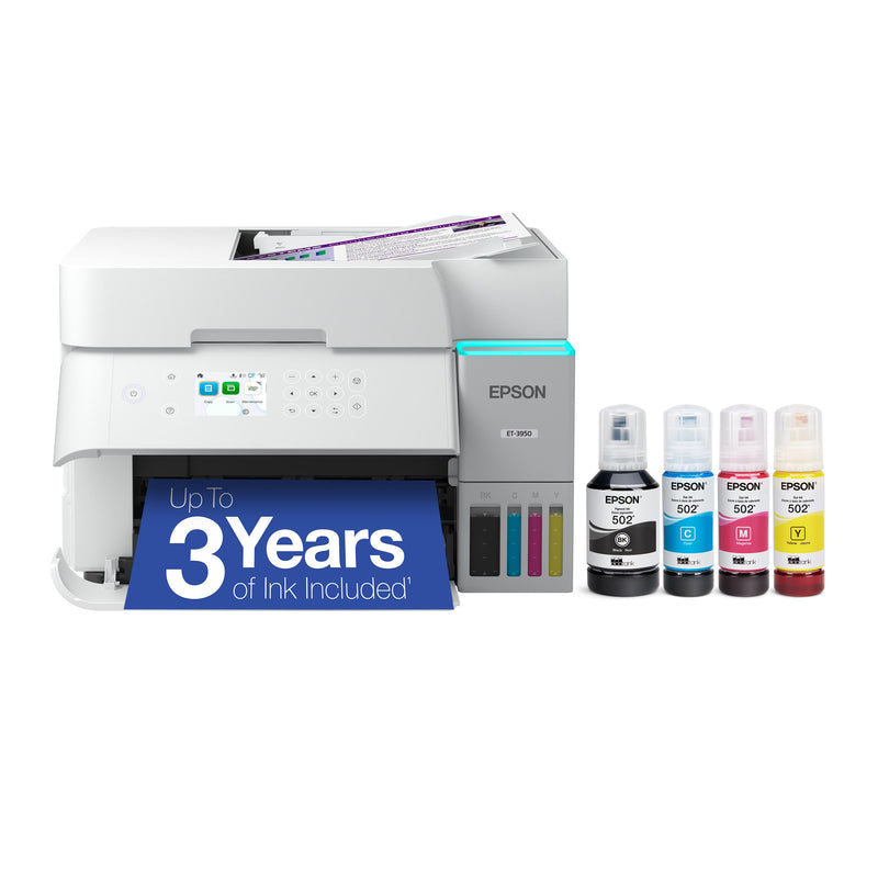 Epson - EcoTank ET-3950 Wireless All-in-One Color Supertank Inkjet Printer - White