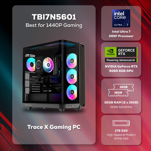 iBUYPOWER - Trace Gaming Desktop PC Intel Core Ultra 7 265F 2025 NVIDIA GeForce RTX 5060 8GB 32GB DDR5 1TB SSD Storage - Black