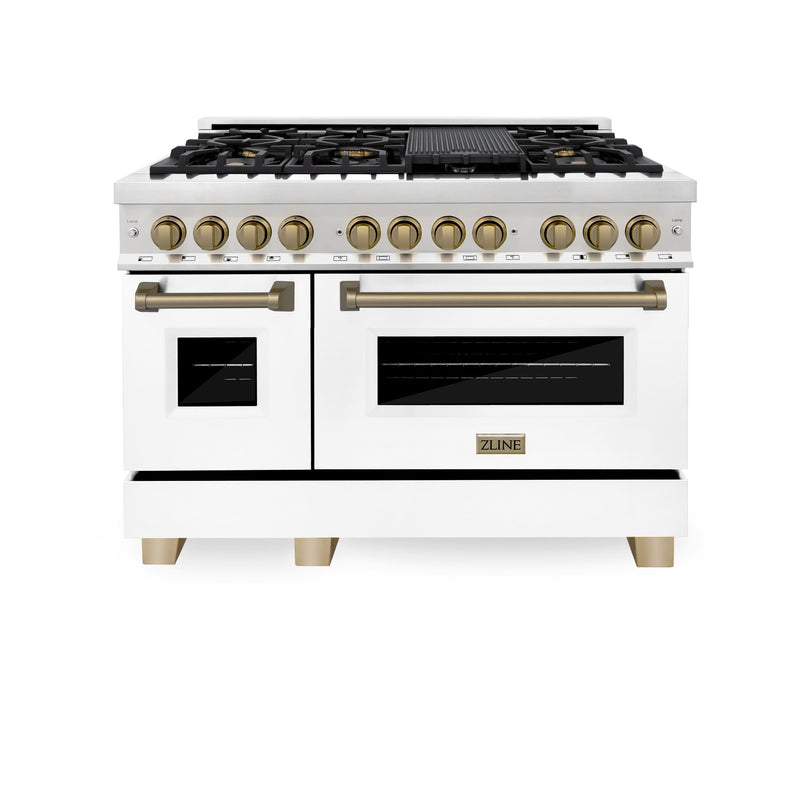 ZLINE - Autograph 48" Legacy Dual Fuel Range w/ 7 Burners  White  Bronze Accents (RAZ-WM-48-CB) - Multicolor