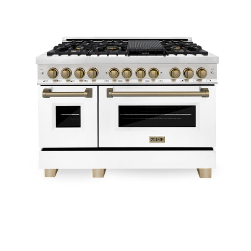 ZLINE - Autograph 48" Legacy Dual Fuel Range w/ 7 Burners  White  Bronze Accents (RAZ-WM-48-CB) - Multicolor