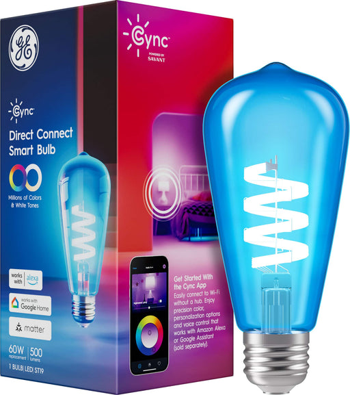 GE - Cync ST19 Smart LED Bulb Matter Compatible - Color Changing - Full Color