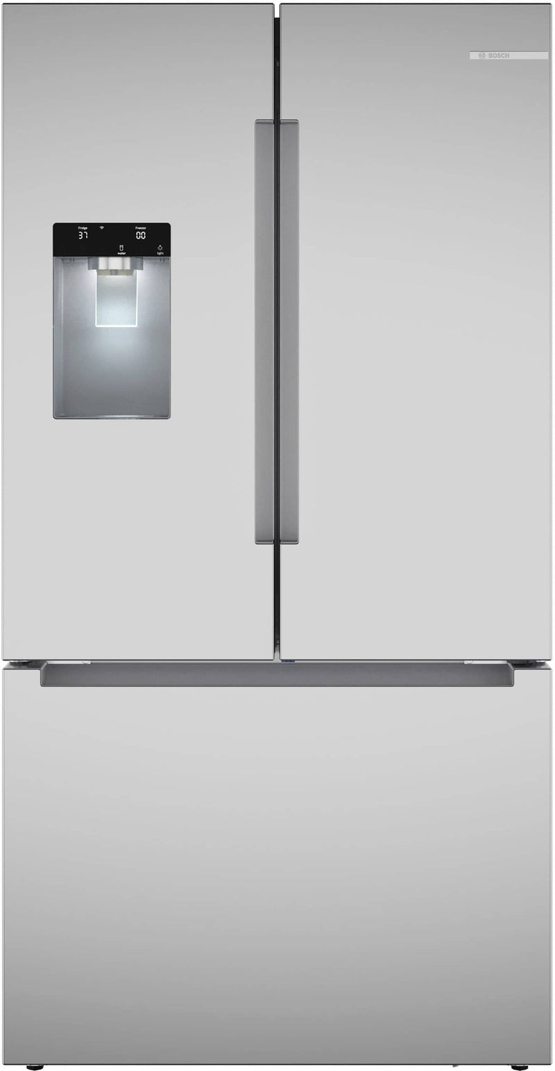 Bosch - 100 Series 26 Cu. Ft. French Door Bottom Freezer Smart Refrigerator with External Ice and Water - Stainless Steel