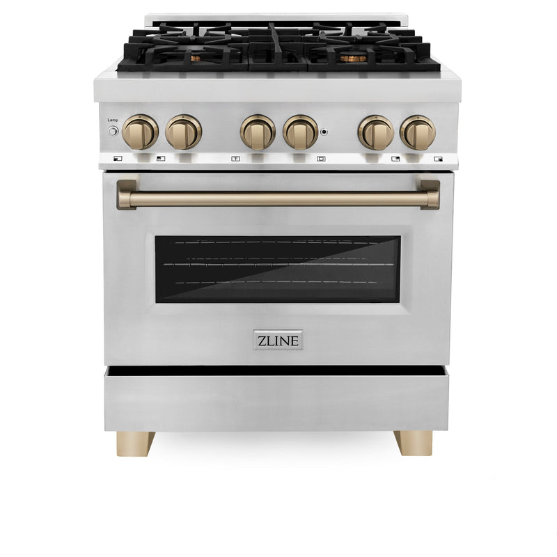 ZLINE - Autograph 30" Legacy Dual Fuel Range w/ 4 Burners  Champagne Bronze Accents (RAZ-30-CB) - Stainless Steel