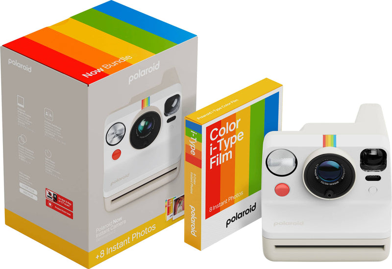 Polaroid - Now Gen 3 Instant Camera + Color Film Bundle (8 Photos) - Pebble White