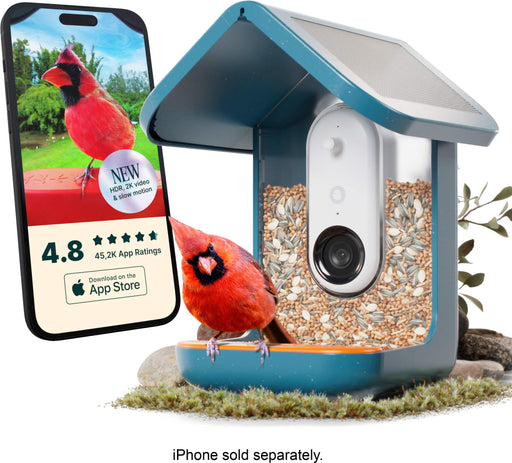 Bird Buddy - Smart Bird Feeder w/ Solar Roof (Pro Camera Version w/ Extended Perch) - Blue