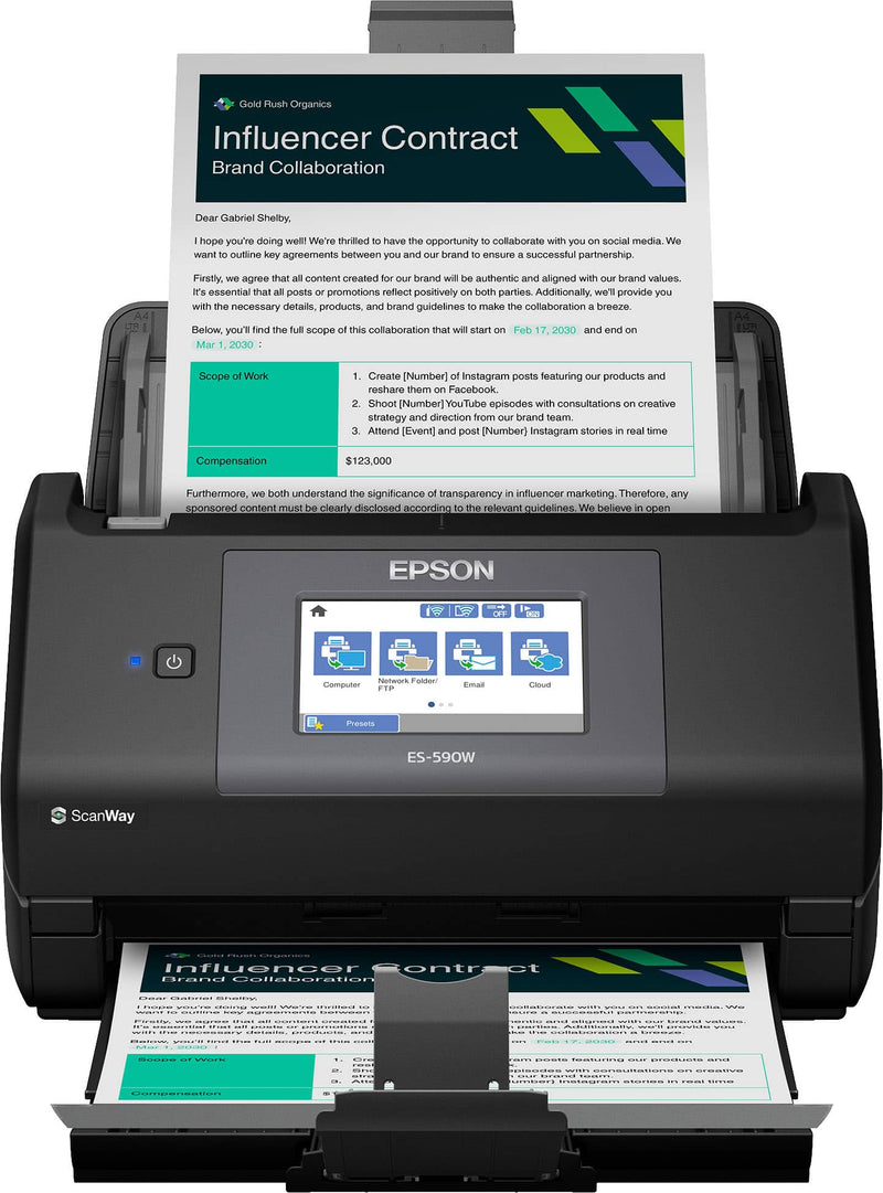 Epson - WorkForce ES-590W Wireless  USB High-Speed AI  Cloud Ready Desktop Color Duplex Document Scanner - Black