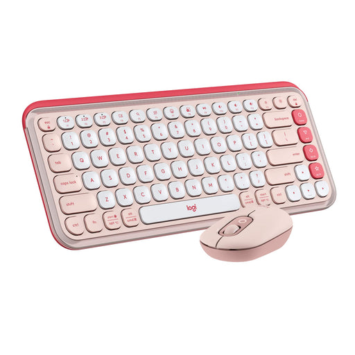 Logitech - POP ICON COMBO Compact TKL Wireless Bluetooth Keyboard and Mouse Bundle with Programmable Quiet Keys and Buttons - Rose  Off-White