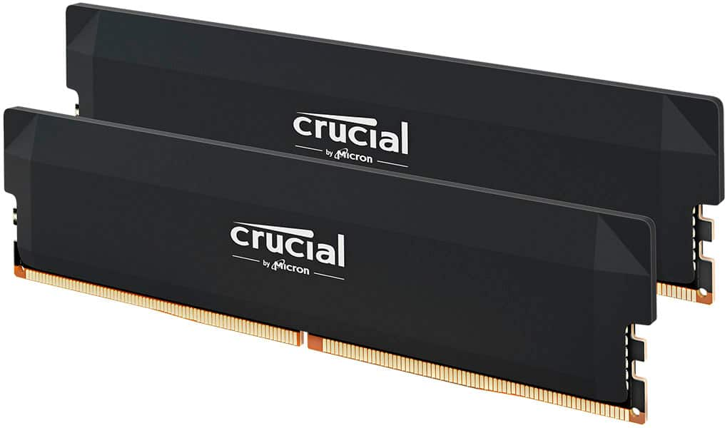 Crucial - Pro OC Gaming 32GB (2x16GB) DDR5 6400MHz C38 UDIMM Intel XMP 3.0  AMD EXPO Desktop Memory - Black