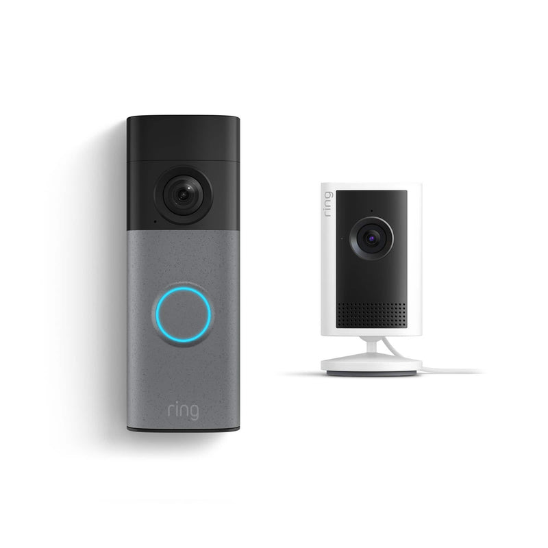 Ring - Battery Doorbell 2K (newest model) Speckled Gray + Indoor Cam Plus - White