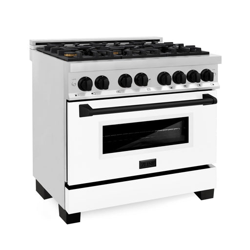 ZLINE - Autograph 36" Legacy Dual Fuel Range w/ 6 Burners  White  Black Accents (RAZ-WM-36-MB) - Stainless Steel/Matte White