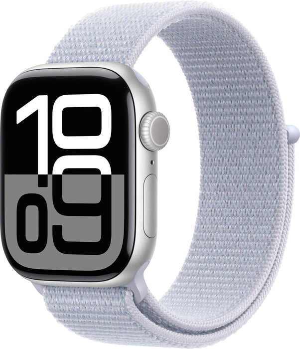 Apple Watch Series 10 (GPS+Cellular) 42mm Aluminum Case with Blue Cloud Sport Loop - Silver