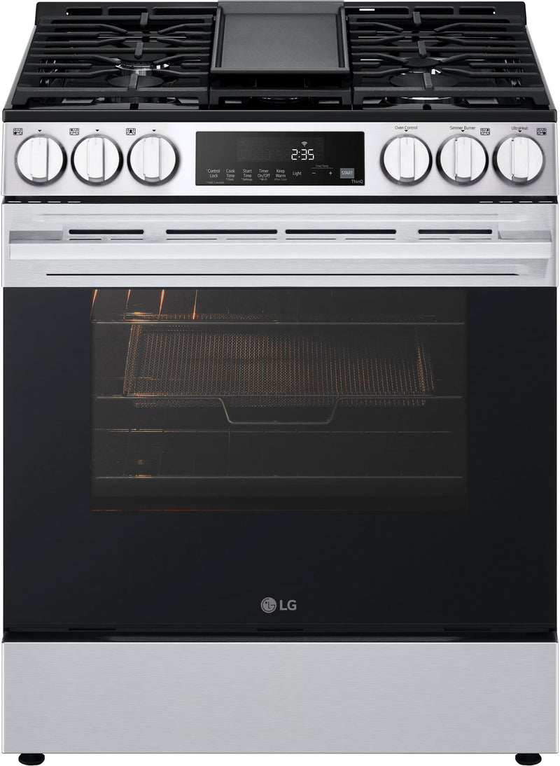 LG - 30-in Wide 5.8 Cu. Ft. Slide-In Gas True Convection Smart Range with 5 Burners Air Fry and UltraHeat 20K Burner - Stainless Steel