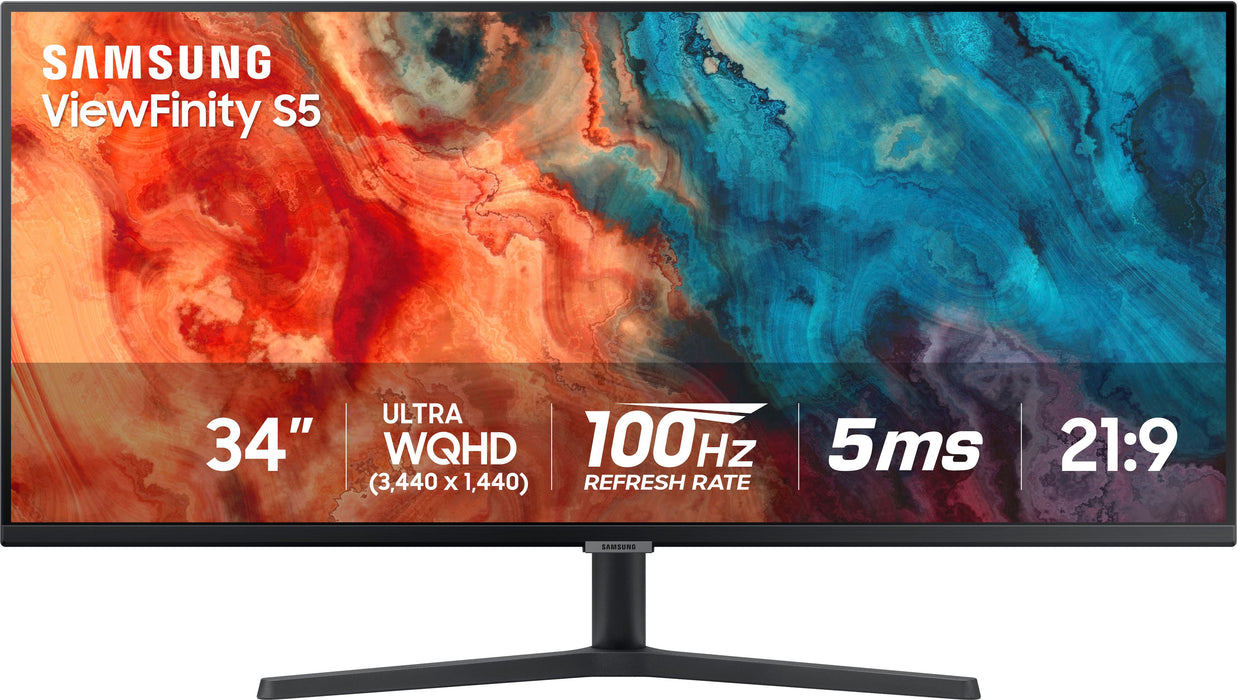 Samsung - 34 ViewFinity S5 Ultrawide QHD 100Hz AMD FreeSync Monitor with HDR10 (DisplayPort HDMI) - Black