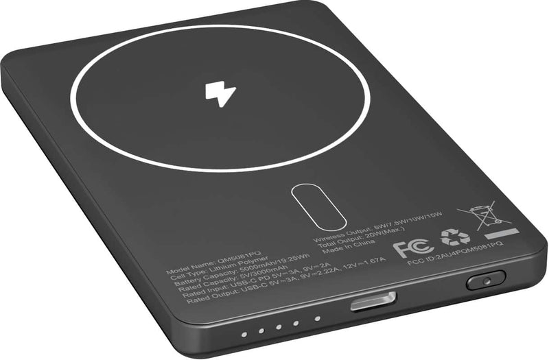 Energizer - 5000mAh SLIM METAL 20W Magnetic Wireless Qi/Qi2.0/MagSafe PowerBank Portable Charger 2 Outputs LED Display  USB-C - Black