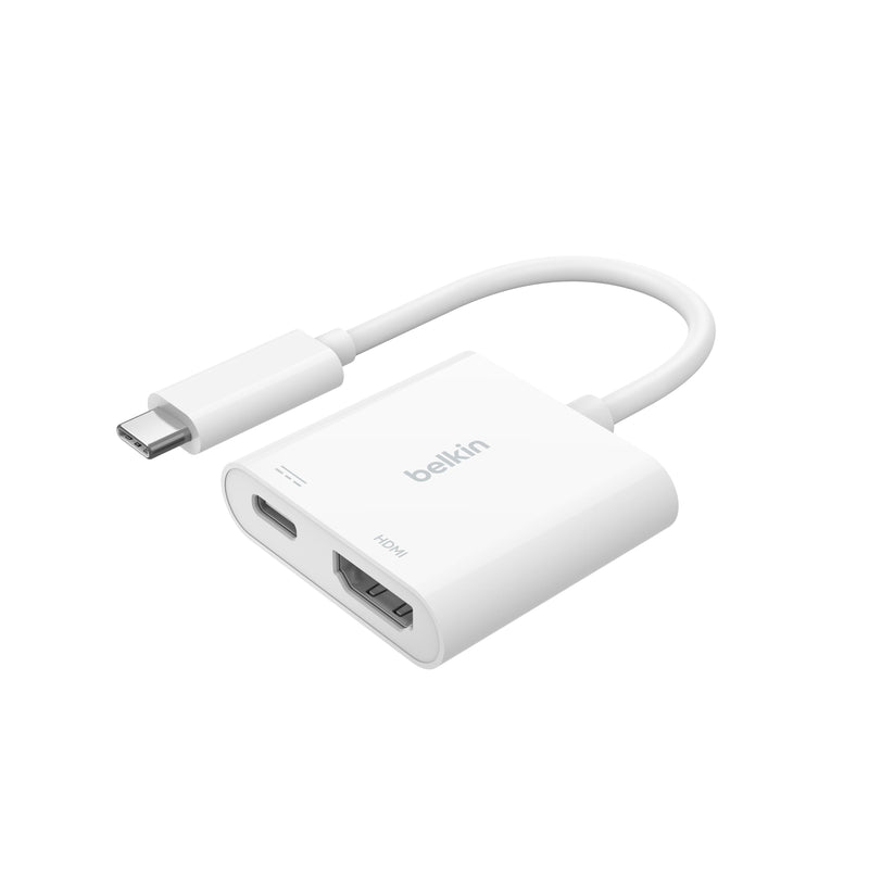 Belkin - USB-C to HDMI Adapter + USB-C Charging Port 4K UHD Video 60W Passthrough Power - White