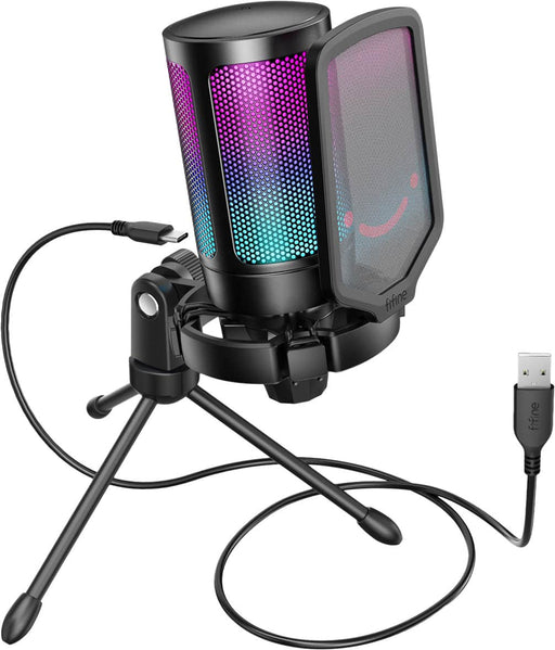 FIFINE - A6V USB Condenser Microphone with RGB Lighting - Plug  Play USB-C Touch Mute for PC PS5 Streaming - Black