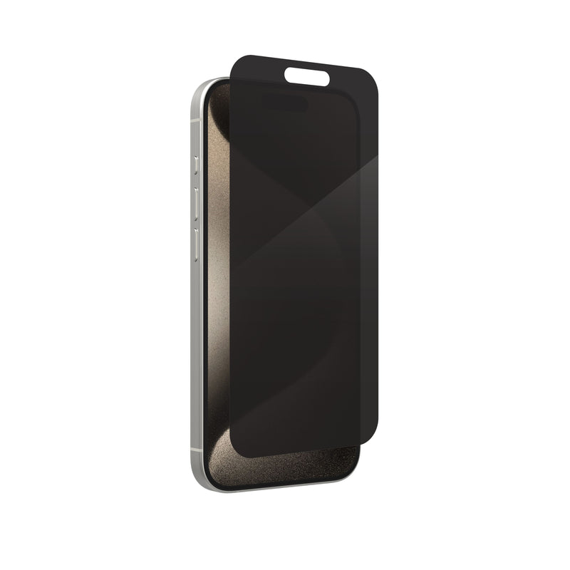 ZAGG - Glass Elite Privacy Maximum Impact  Privacy Filtering Screen Protector for Apple iPhone 15 Pro - Clear