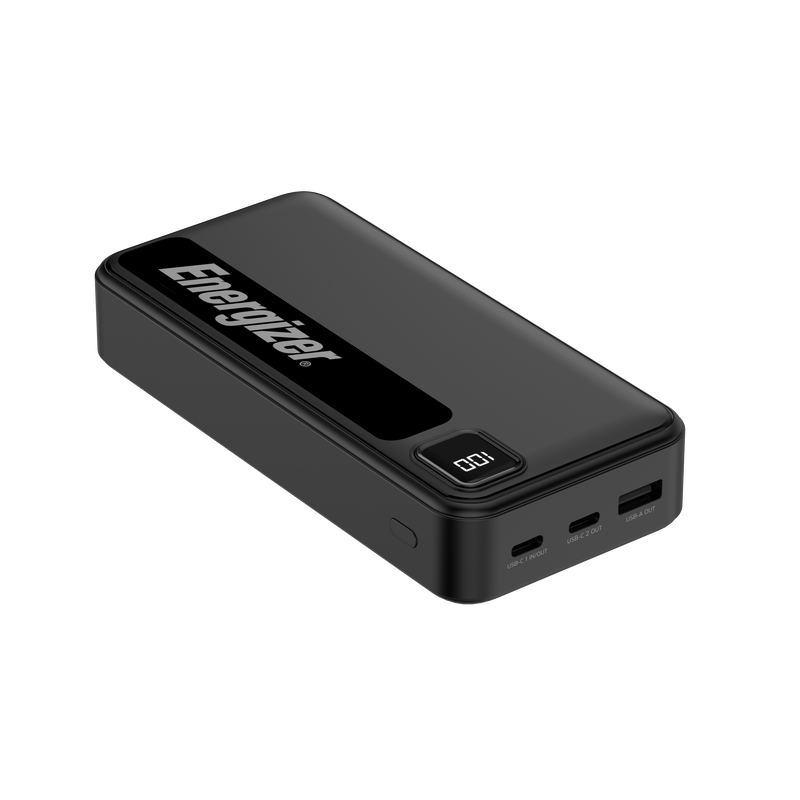 Energizer - MAX 20000mAh 15W USB-C 3-Port Universal Portable Battery Charger/Power Bank w/ LCD screen for Smartphones  Accessories - Black