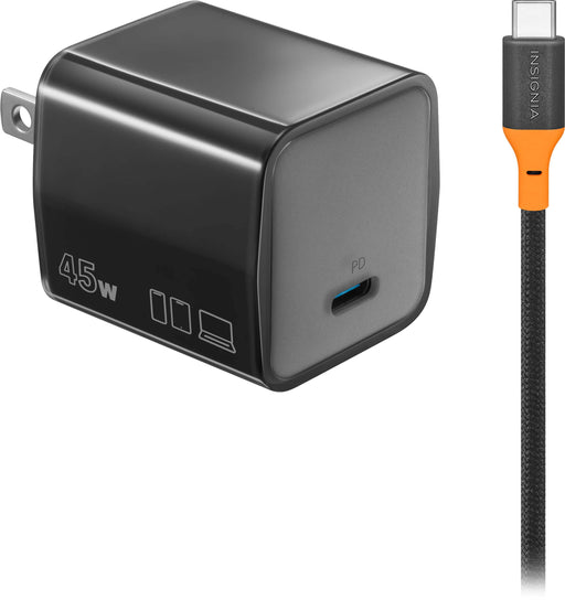 Insignia - 45W Compact Wall Charging Kit with 240W Cable for USB-C Smartphones Tablets and More - Dark Gray