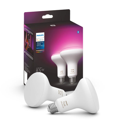 Philips - Hue BR30 Bluetooth 85W Smart LED Bulb (2-Pack) - White and Color Ambiance