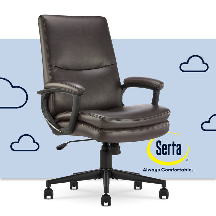 Serta - Comfort Mid-Back Bonded Leather Executive Office Chair - Dark Brown